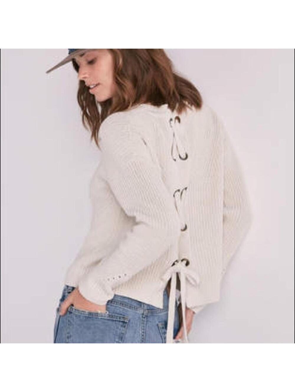 Lucky Brand Cream Knit Sweater with Back Lace-Up Detail Size M
